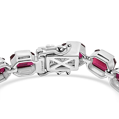 D'Joy Niassa Ruby (FF) 34.80 ctw Crimson Luxe Bracelet in Rhodium Over Sterling Sil (6.50 In)