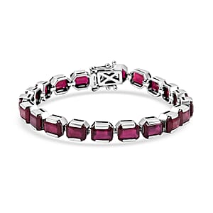 D'Joy Niassa Ruby (FF) 34.80 ctw Crimson Luxe Bracelet in Rhodium Over Sterling Sil (8.00 In) 