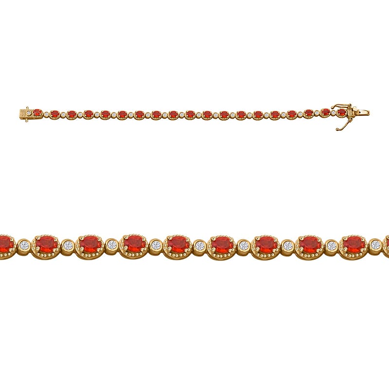 Orange Sapphire and White Zircon 5.60 ctw Fiery Harmony Bracelet in Vermeil Yellow Gold Over Sterling Silver (6.50 In)