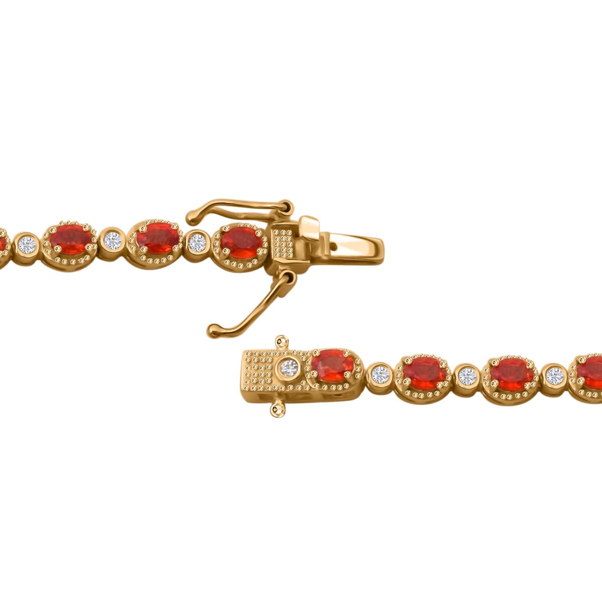 Orange Sapphire and White Zircon 5.60 ctw Fiery Harmony Bracelet in Vermeil Yellow Gold Over Sterling Silver (6.50 In) image number 1