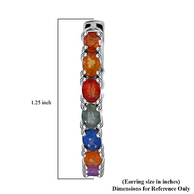 Rainbow Sapphire, Blue and Pink Sapphire 5.10 ctw Hoop Earrings in Rhodium Over Sterling Silver 