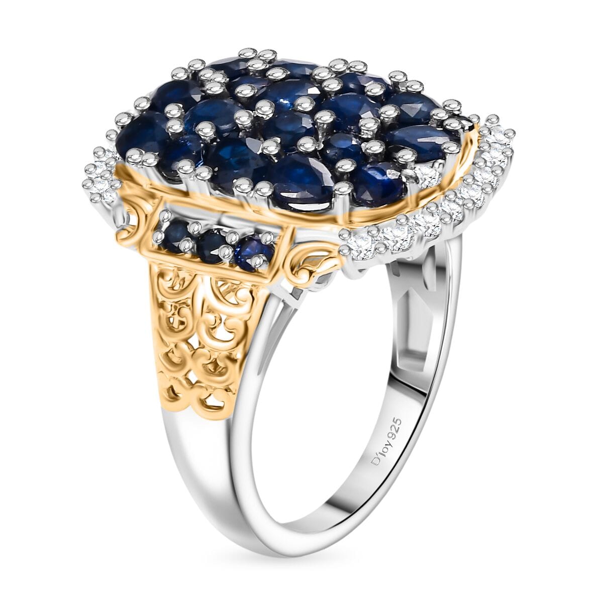 D'Joy Premium Kanchanaburi Blue Sapphire and Moissanite 3.25 ctw Gilded Dynasty Ring in 18K Vermeil YG and Rhodium Over Sterling Silver (Size 10.0) image number 3