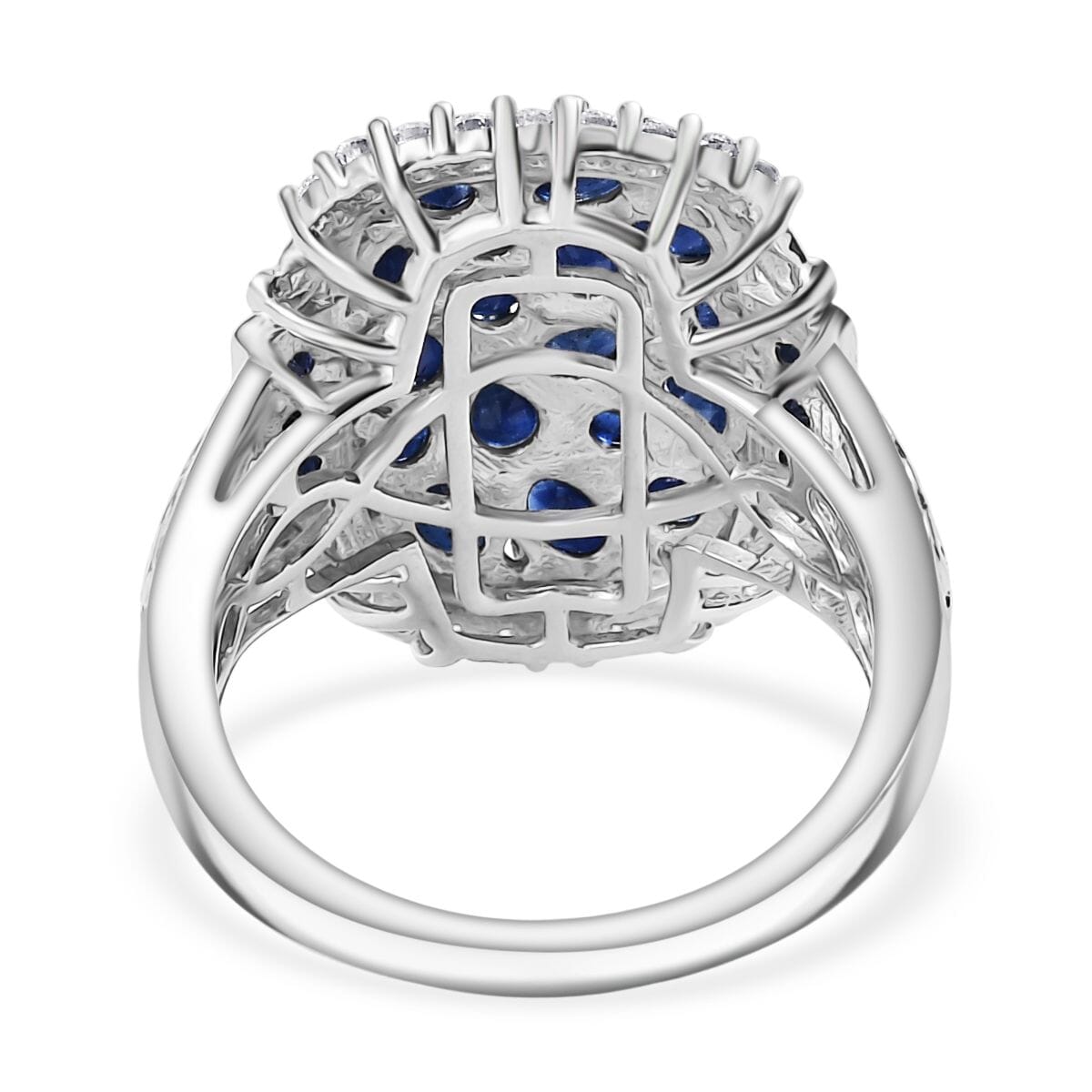 D'Joy Premium Kanchanaburi Blue Sapphire and Moissanite 3.25 ctw Gilded Dynasty Ring in 18K Vermeil YG and Rhodium Over Sterling Silver (Size 10.0) image number 4