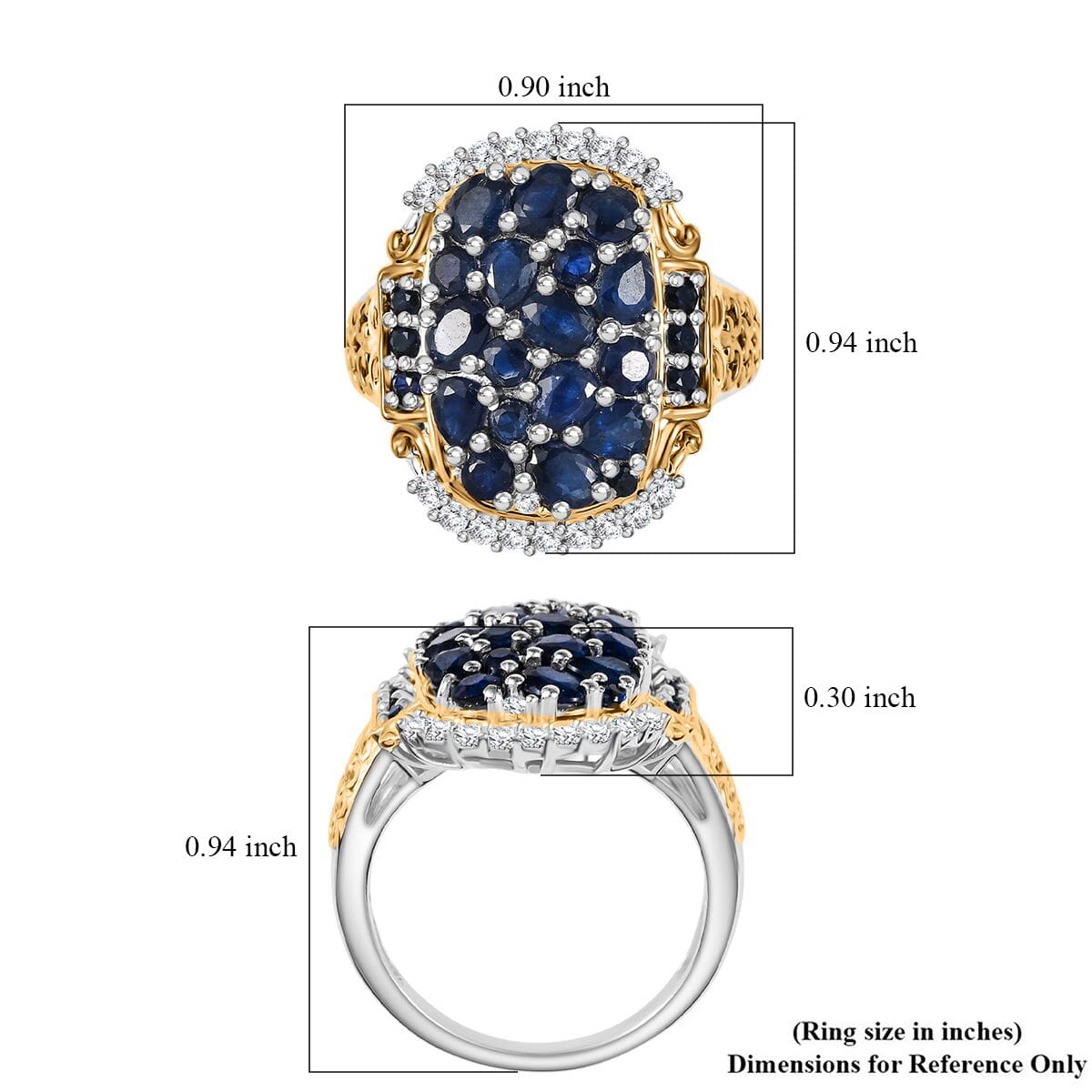 D'Joy Premium Kanchanaburi Blue Sapphire and Moissanite 3.25 ctw Gilded Dynasty Ring in 18K Vermeil YG and Rhodium Over Sterling Silver (Size 10.0) image number 5