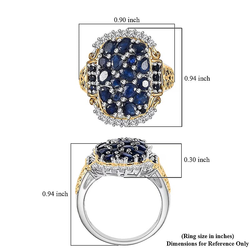 D'Joy Premium Kanchanaburi Blue Sapphire and Moissanite 3.25 ctw Gilded Dynasty Ring in 18K Vermeil YG and Rhodium Over Sterling Silver (Size 10.0)