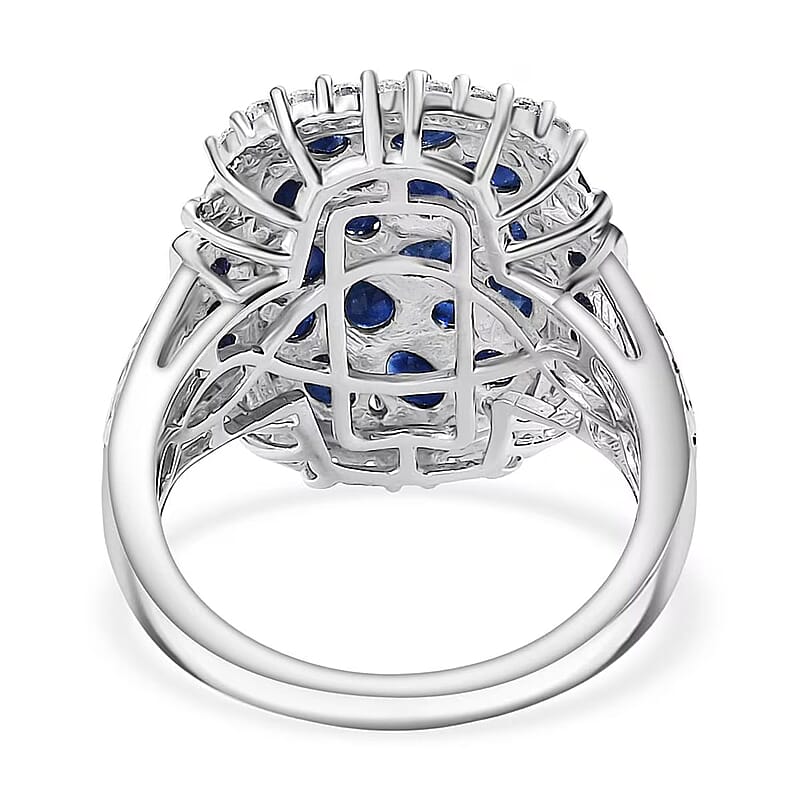 D'Joy Premium Kanchanaburi Blue Sapphire and Moissanite 3.25 ctw Gilded Dynasty Ring in 18K Vermeil YG and Rhodium Over Sterling Silver (Size 10.0)