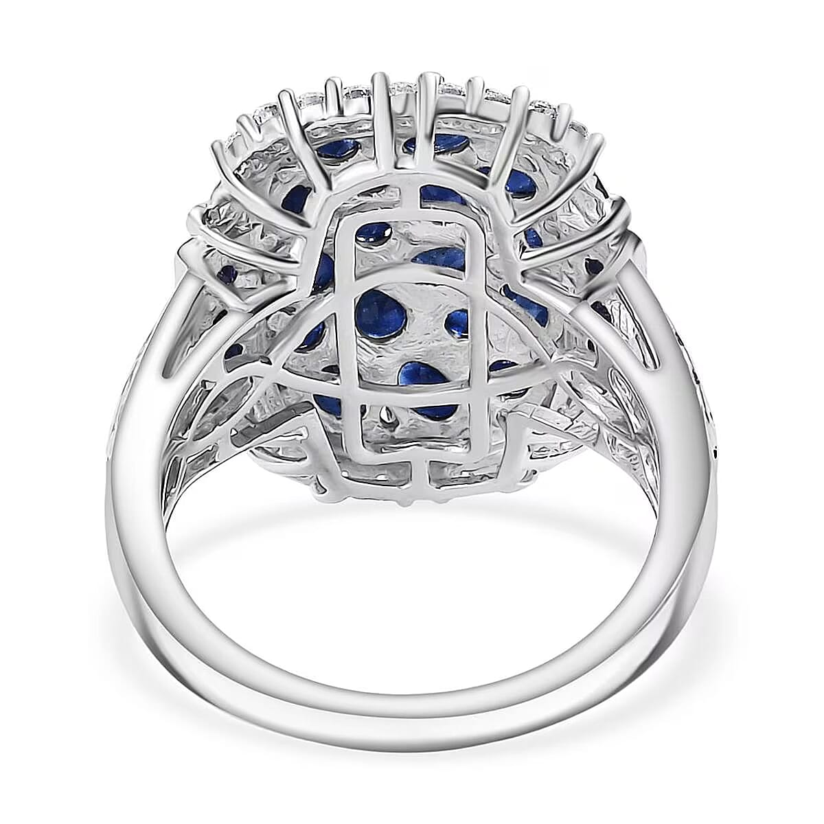 (Do Not Schedule For LS) D'Joy Premium Kanchanaburi Blue Sapphire and Moissanite 3.25 ctw Gilded Dynasty Ring in 18K Vermeil YG and Rhodium Over Sterling Silver (Size 9.0) image number 6