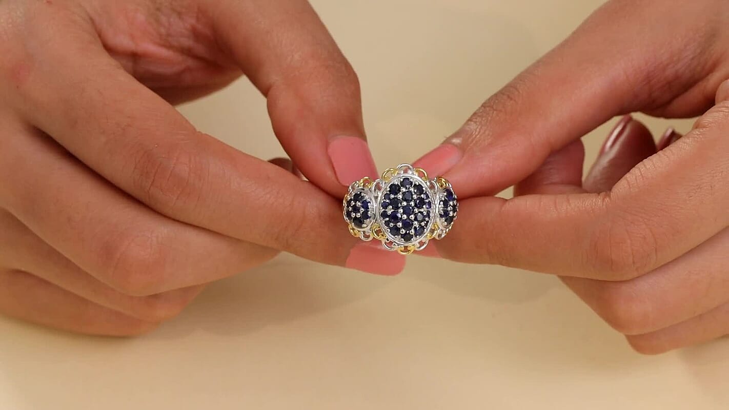 Premium Kanchanaburi Blue Sapphire Ring in 18K Vermeil YG and Rhodium OverSterling Silver (Size 10.0) 2.00