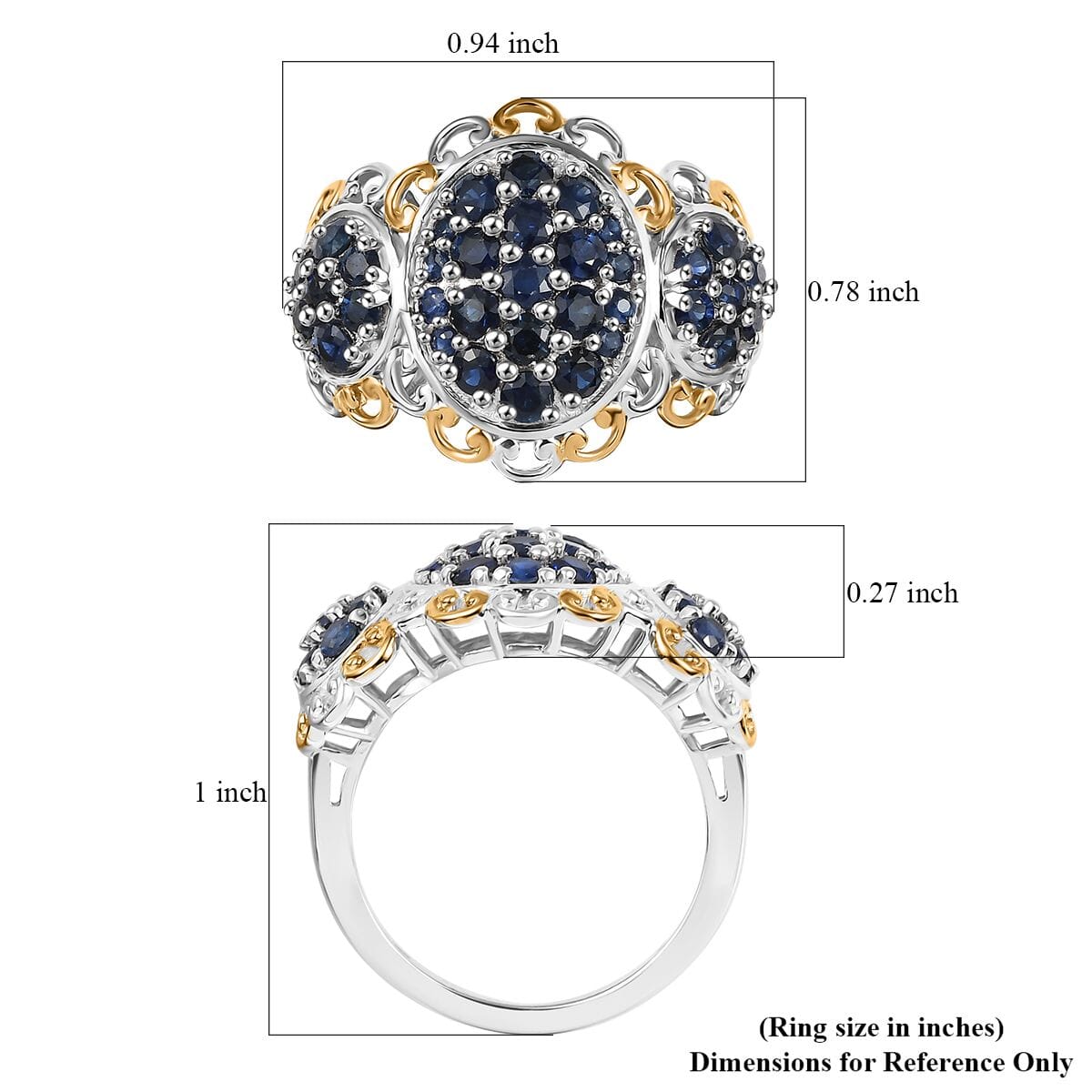 D'Joy Premium Kanchanaburi Blue Sapphire 2.00 ctw Regal Trilogy Ring in 18K Vermeil YG and Rhodium Over Sterling Silver (Size 10.0) image number 5