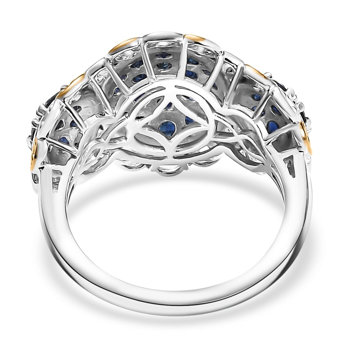 D'Joy Premium Kanchanaburi Blue Sapphire 2.00 ctw Regal Trilogy Ring in 18K Vermeil YG and Rhodium Over Sterling Silver (Size 6.0) image number 4