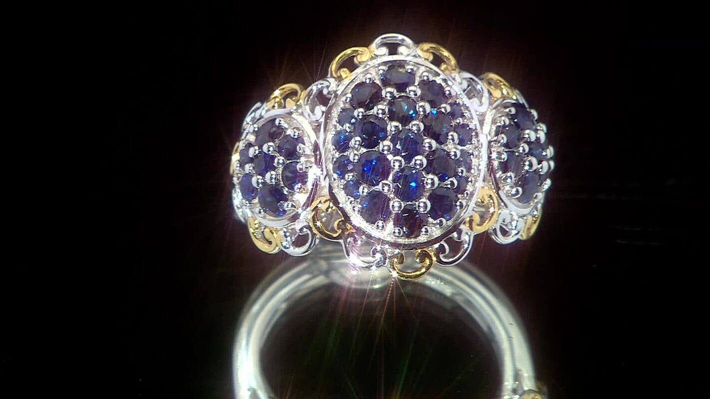 Premium Kanchanaburi Blue Sapphire Ring in 18K Vermeil YG and Rhodium OverSterling Silver (Size 10.0) 2.00