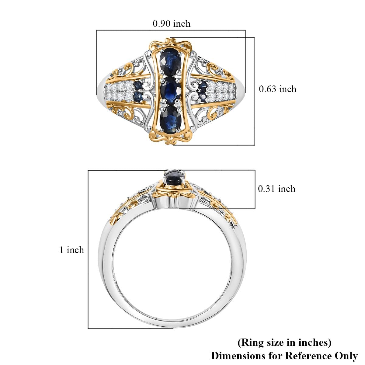 D'Joy Premium Kanchanaburi Blue Sapphire and Moissanite 0.90 ctw Regal Filigree Ring in 18K Vermeil YG and Rhodium Over Sterling Silver (Size 10.0) image number 5