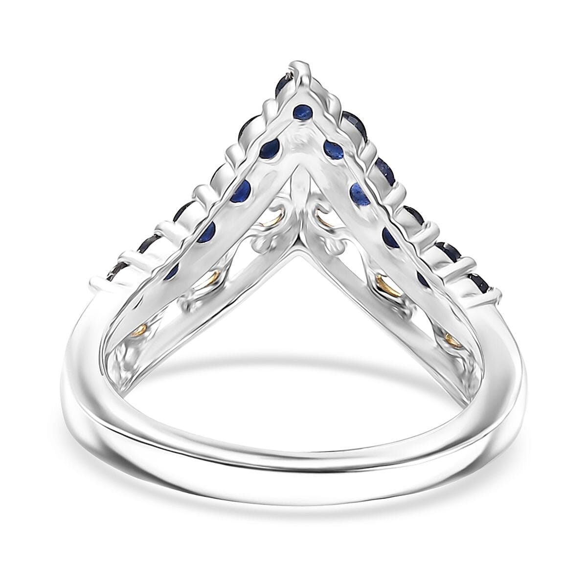 D'Joy Premium Kanchanaburi Blue Sapphire 1.00 ctw Tiara Majesty Ring in 18K Vermeil YG and Rhodium Over Sterling Silver (Size 10.0)