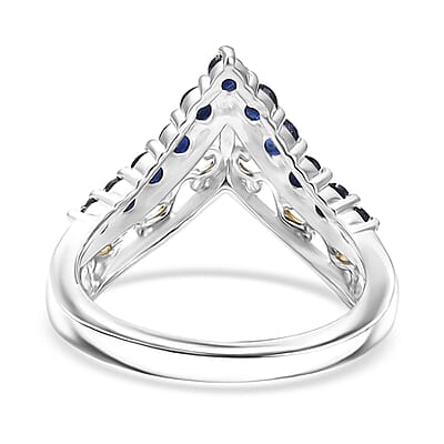D'Joy Premium Kanchanaburi Blue Sapphire 1.00 ctw Tiara Majesty Ring in 18K Vermeil YG and Rhodium Over Sterling Silver (Size 10.0)