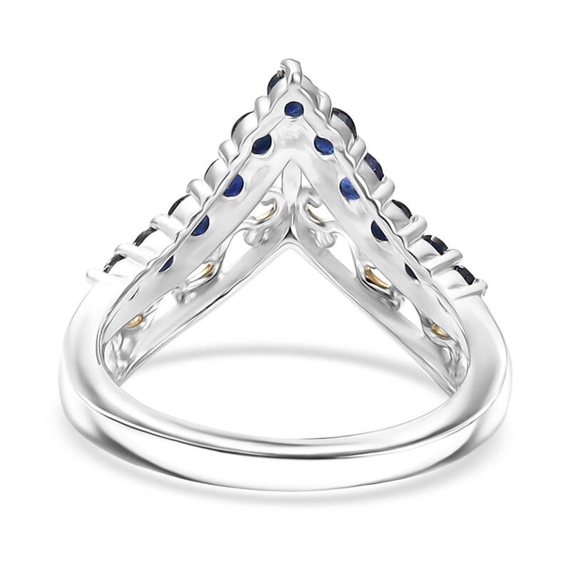 D'Joy Premium Kanchanaburi Blue Sapphire 1.00 ctw Tiara Majesty Ring in 18K Vermeil YG and Rhodium Over Sterling Silver (Size 10.0)