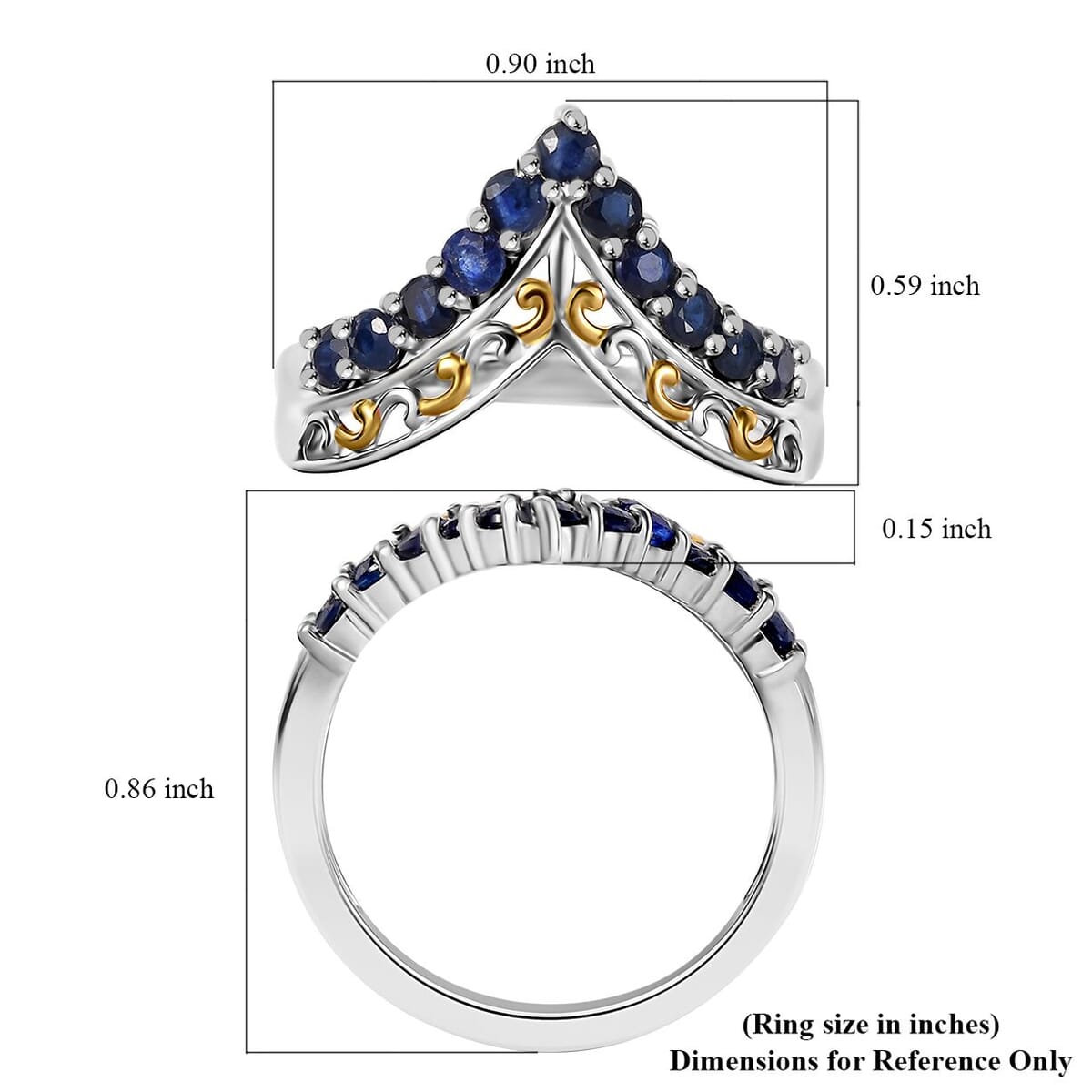 D'Joy Premium Kanchanaburi Blue Sapphire 1.00 ctw Tiara Majesty Ring in 18K Vermeil YG and Rhodium Over Sterling Silver (Size 10.0) image number 5