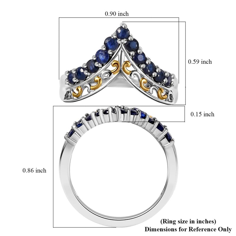 D'Joy Premium Kanchanaburi Blue Sapphire 1.00 ctw Tiara Majesty Ring in 18K Vermeil YG and Rhodium Over Sterling Silver (Size 10.0)