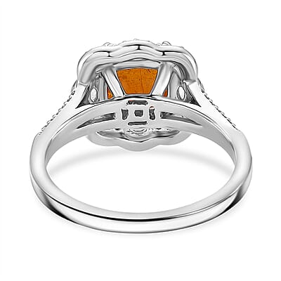 D'Joy Orange Kyanite and White Zircon 3.60 ctw Royal Blossom Halo Ring in Rhodium Over Sterling Silver (Size  10.0)