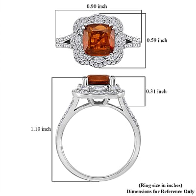 D'Joy Orange Kyanite and White Zircon 3.60 ctw Royal Blossom Halo Ring in Rhodium Over Sterling Silver (Size  10.0)