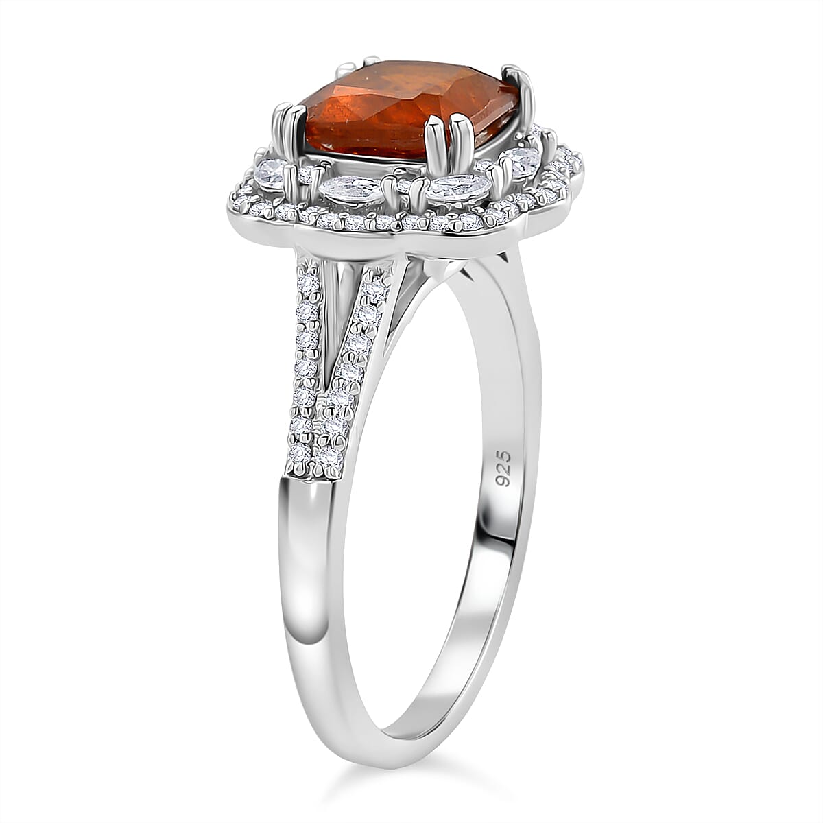 D'Joy Orange Kyanite and White Zircon 3.60 ctw Royal Blossom Halo Ring in Rhodium Over Sterling Silver (Size 9.0) image number 3