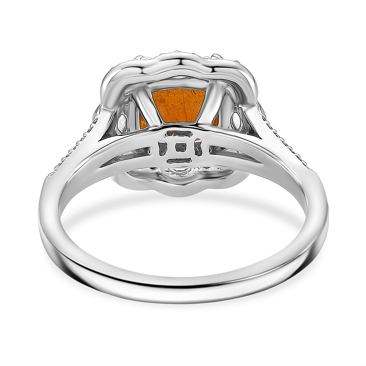 D'Joy Orange Kyanite and White Zircon 3.60 ctw Royal Blossom Halo Ring in Rhodium Over Sterling Silver (Size 9.0) image number 4