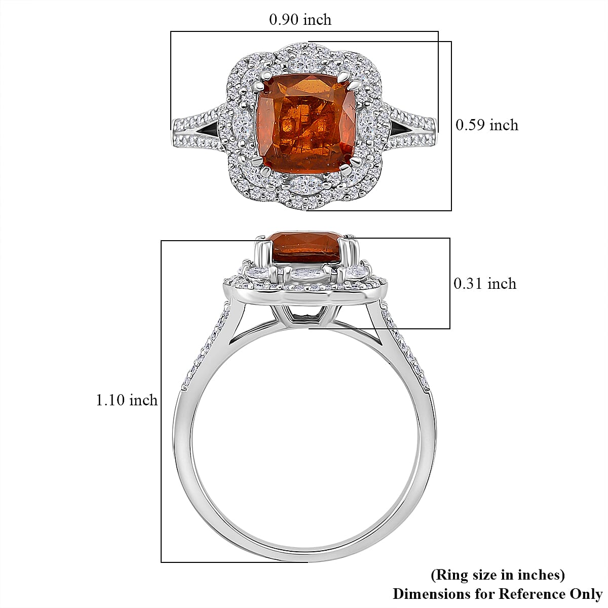 D'Joy Orange Kyanite and White Zircon 3.60 ctw Royal Blossom Halo Ring in Rhodium Over Sterling Silver (Size 9.0) image number 5