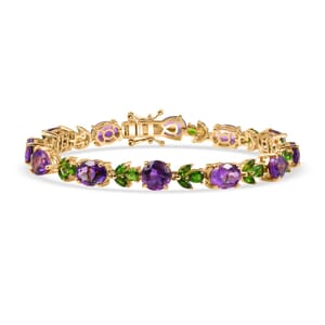 D'Joy Moroccan Amethyst and Chrome Diopside 17.65 ctw Forest Bloom Bracelet in 18K Vermeil Yellow Gold Over Sterling Silver (7.25 In)