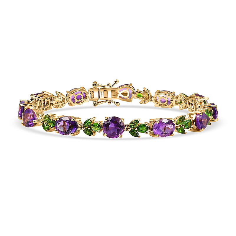 D'Joy Moroccan Amethyst and Chrome Diopside 17.65 ctw Forest Bloom Bracelet in 18K Vermeil Yellow Gold Over Sterling Silver (7.25 In)