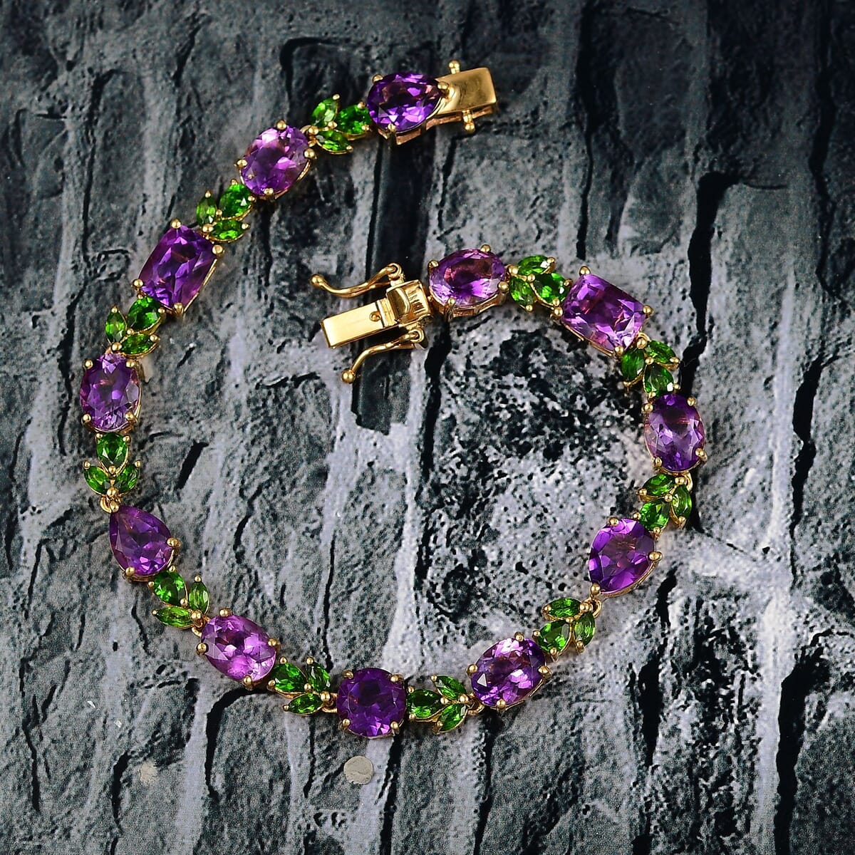 D'Joy Moroccan Amethyst and Chrome Diopside 17.65 ctw Forest Bloom Bracelet in 18K Vermeil Yellow Gold Over Sterling Silver (7.25 In) image number 1