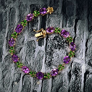 D'Joy Moroccan Amethyst and Chrome Diopside 17.65 ctw Forest Bloom Bracelet in 18K Vermeil Yellow Gold Over Sterling Silver (7.25 In)