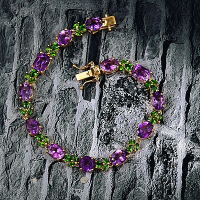 D'Joy Moroccan Amethyst and Chrome Diopside 17.65 ctw Forest Bloom Bracelet in 18K Vermeil Yellow Gold Over Sterling Silver (7.25 In)