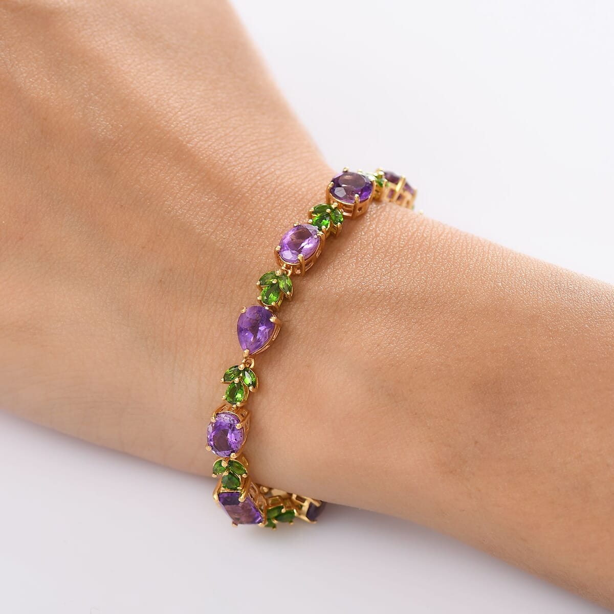 D'Joy Moroccan Amethyst and Chrome Diopside 17.65 ctw Forest Bloom Bracelet in 18K Vermeil Yellow Gold Over Sterling Silver (7.25 In) image number 2