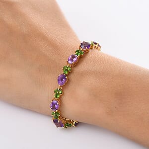 D'Joy Moroccan Amethyst and Chrome Diopside 17.65 ctw Forest Bloom Bracelet in 18K Vermeil Yellow Gold Over Sterling Silver (7.25 In)