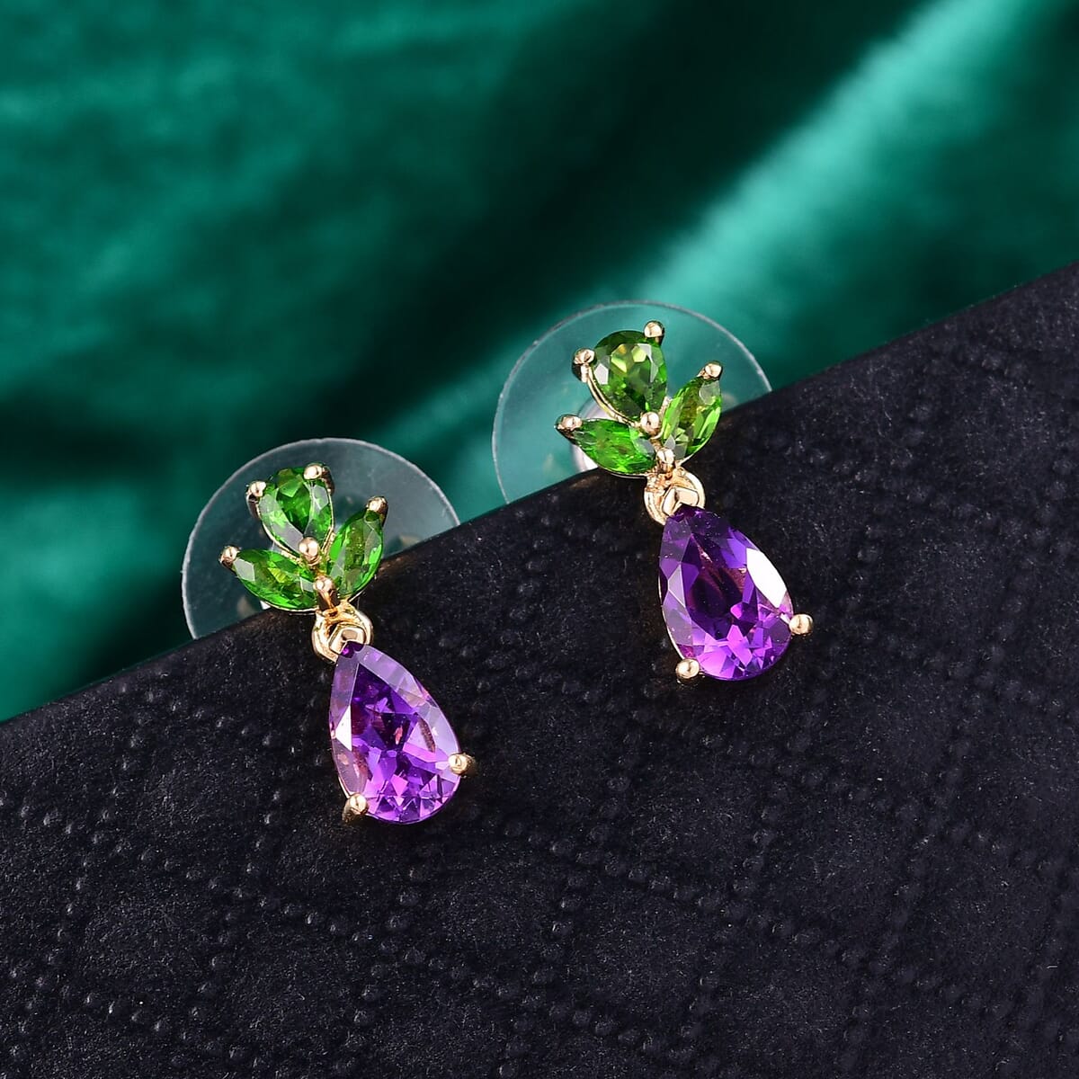 D'Joy Moroccan Amethyst and Chrome Diopside 2.25 ctw Forest Bloom Earrings in 18K Vermeil Yellow Gold Over Sterling Silver image number 1