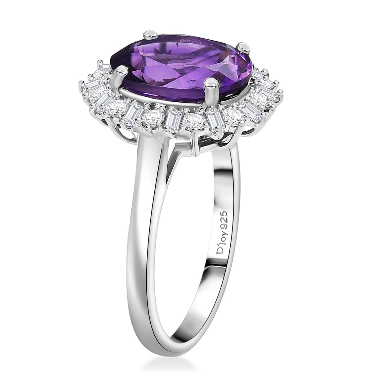 D'Joy Premium Moroccan Amethyst and Moissanite 3.90 ctw Regal Bloom Ring in Rhodium Over Sterling Silver (Size 10.0) image number 3