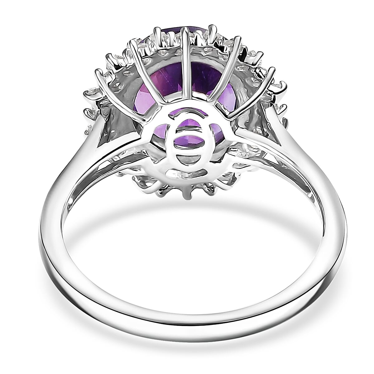 D'Joy Premium Moroccan Amethyst and Moissanite 3.90 ctw Regal Bloom Ring in Rhodium Over Sterling Silver (Size 10.0)
