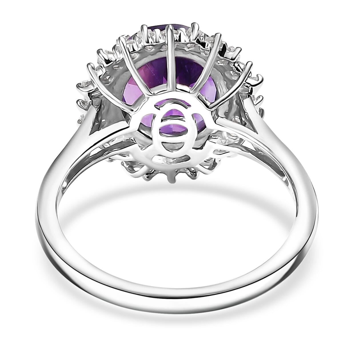 D'Joy Premium Moroccan Amethyst and Moissanite 3.90 ctw Regal Bloom Ring in Rhodium Over Sterling Silver (Size 10.0) image number 4