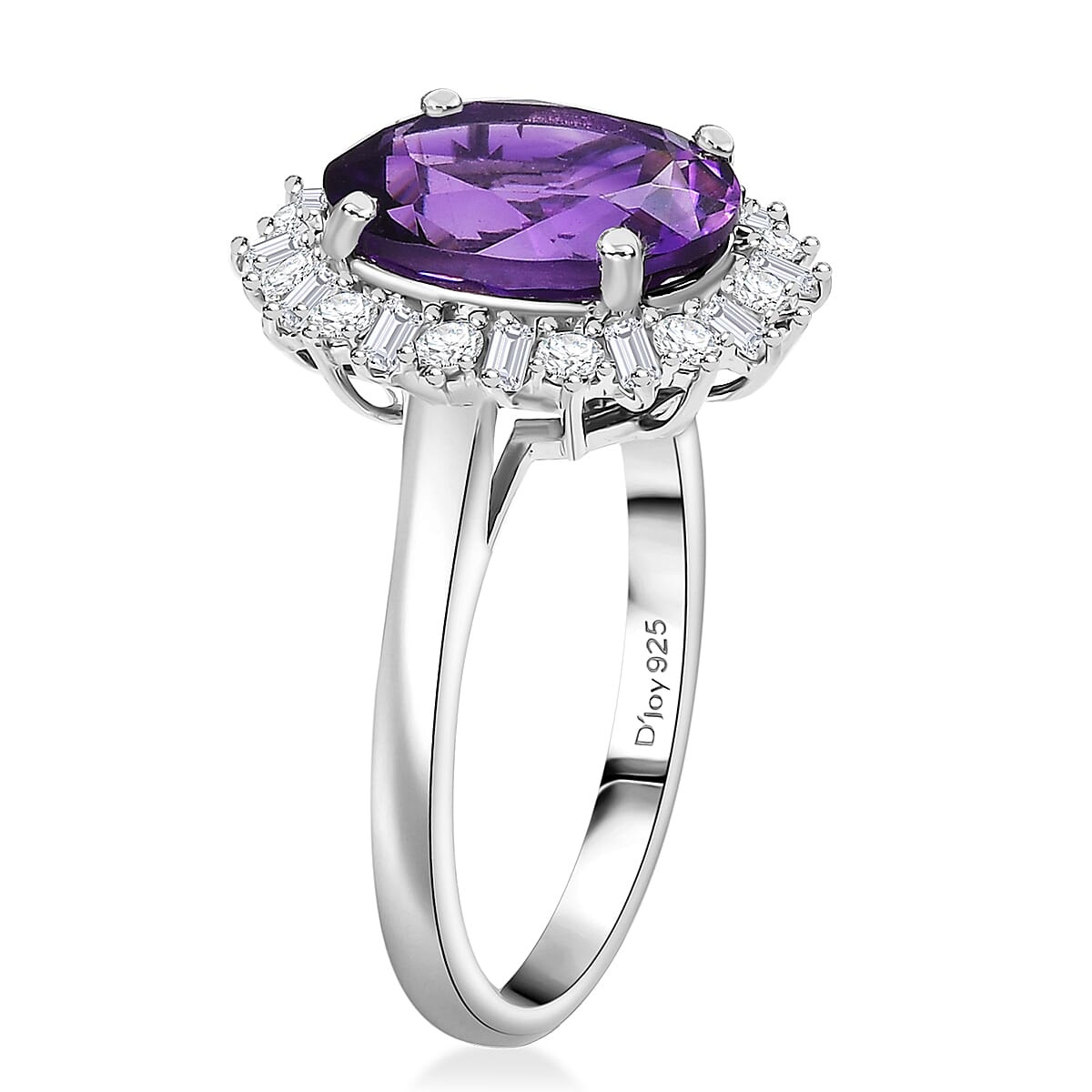 D'Joy Premium Moroccan Amethyst and Moissanite 3.90 ctw Regal Bloom Ring in Rhodium Over Sterling Silver (Size 8.0) image number 3