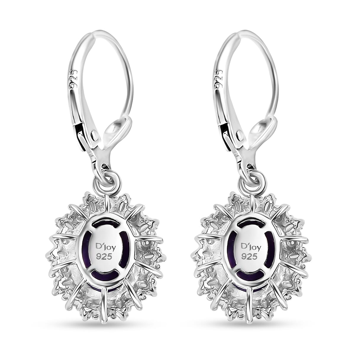 D'Joy Premium Moroccan Amethyst and Moissanite 4.50 ctw Regal Bloom Earrings in Rhodium Over Sterling Silver image number 3