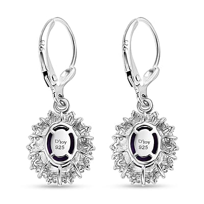 D'Joy Premium Moroccan Amethyst and Moissanite 4.50 ctw Regal Bloom Earrings in Rhodium Over Sterling Silver