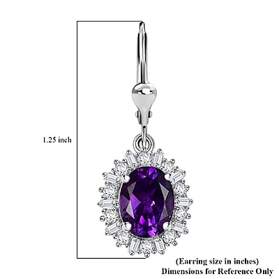 D'Joy Premium Moroccan Amethyst and Moissanite 4.50 ctw Regal Bloom Earrings in Rhodium Over Sterling Silver