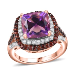 D'Joy Premium Moroccan Amethyst, Brown and White Zircon 5.80 ctw Twilight Majesty Ring in 18K Vermeil Rose Gold Over Sterling Silver (Size 10.0)
