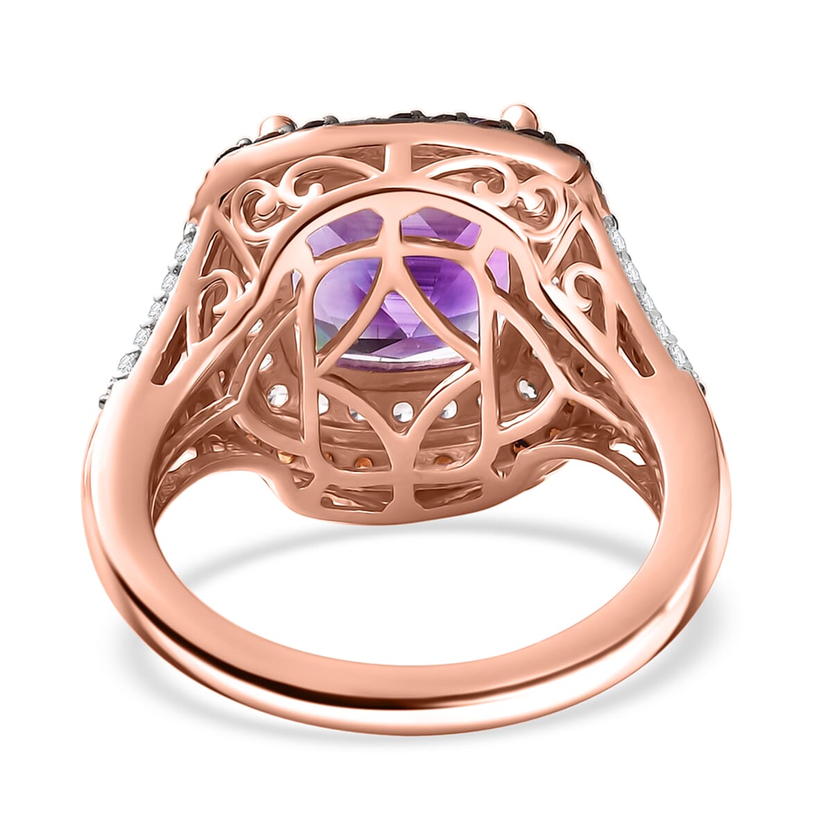 D'Joy Premium Moroccan Amethyst, Brown and White Zircon 5.80 ctw Twilight Majesty Ring in 18K Vermeil Rose Gold Over Sterling Silver (Size 10.0) image number 4