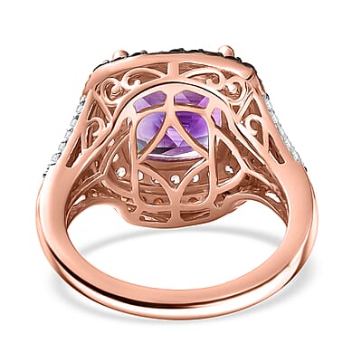D'Joy Premium Moroccan Amethyst, Brown and White Zircon 5.80 ctw Twilight Majesty Ring in 18K Vermeil Rose Gold Over Sterling Silver (Size 10.0)