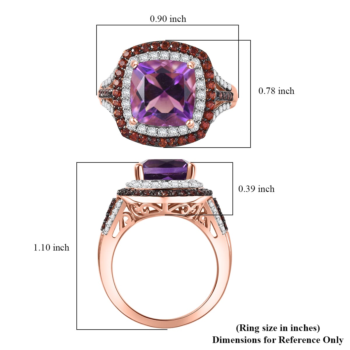 D'Joy Premium Moroccan Amethyst, Brown and White Zircon 5.80 ctw Twilight Majesty Ring in 18K Vermeil Rose Gold Over Sterling Silver (Size 10.0) image number 5