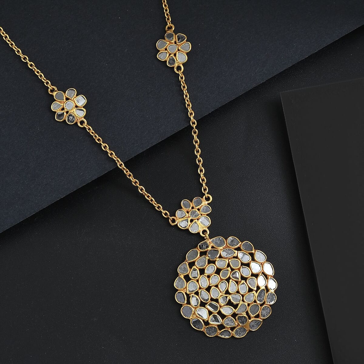 Polki Diamond 3.00 ctw Royal Medallion Necklace in 18K Vermeil Yellow Gold Over Sterling Silver 20 Inches image number 1