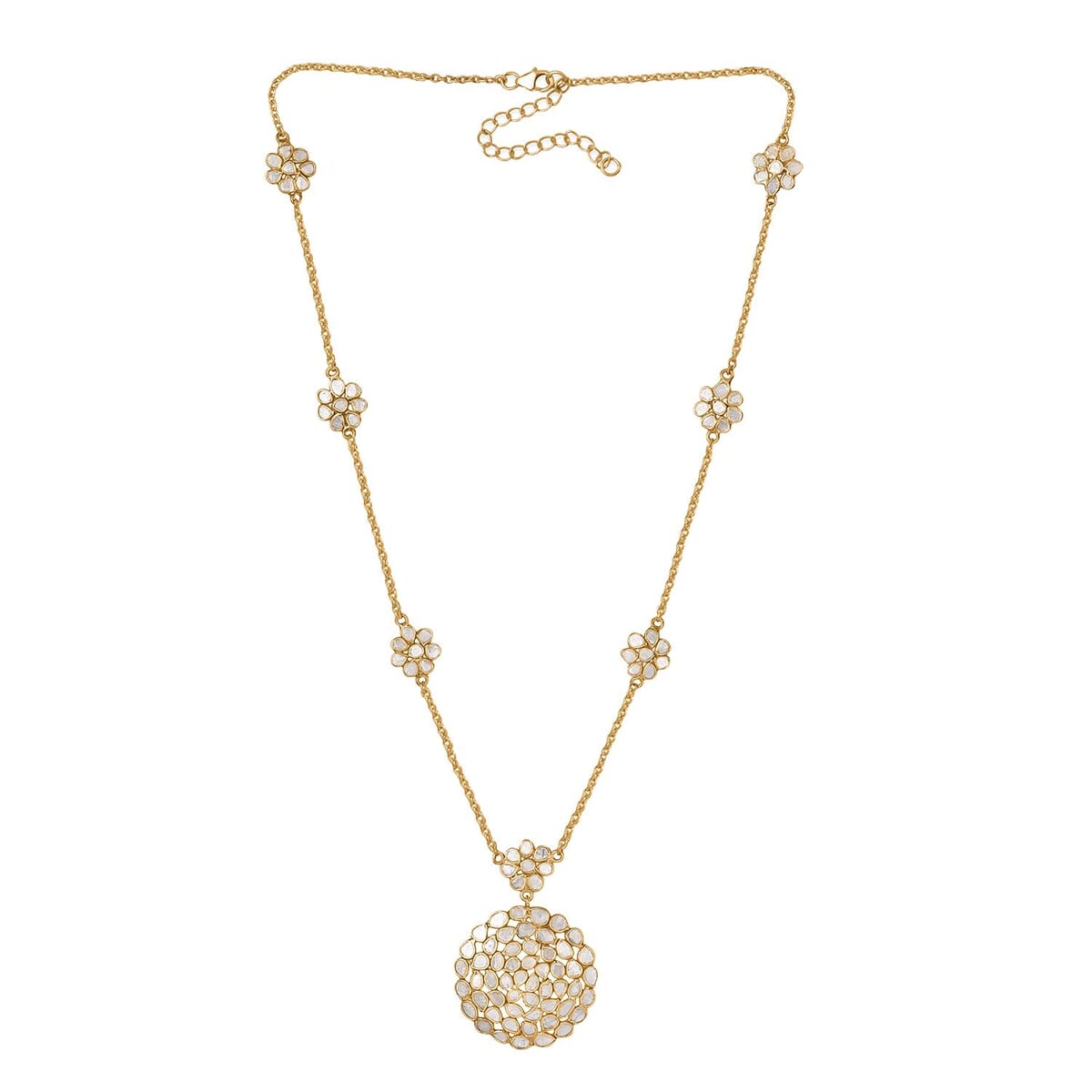 Polki Diamond 3.00 ctw Royal Medallion Necklace in 18K Vermeil Yellow Gold Over Sterling Silver 20 Inches image number 3