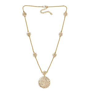 Polki Diamond 3.00 ctw Royal Medallion Necklace in 18K Vermeil Yellow Gold Over Sterling Silver 20 Inches