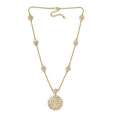 Polki Diamond 3.00 ctw Royal Medallion Necklace in 18K Vermeil Yellow Gold Over Sterling Silver 20 Inches