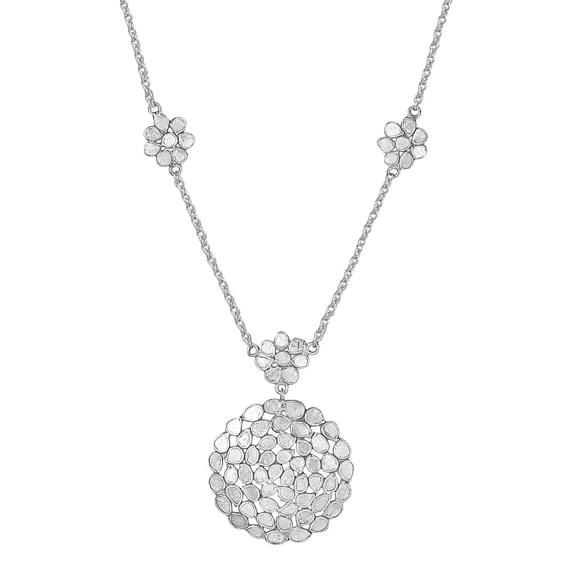Polki Diamond 3.00 ctw Royal Medallion Necklace in Rhodium Over Sterling Silver 20 Inches